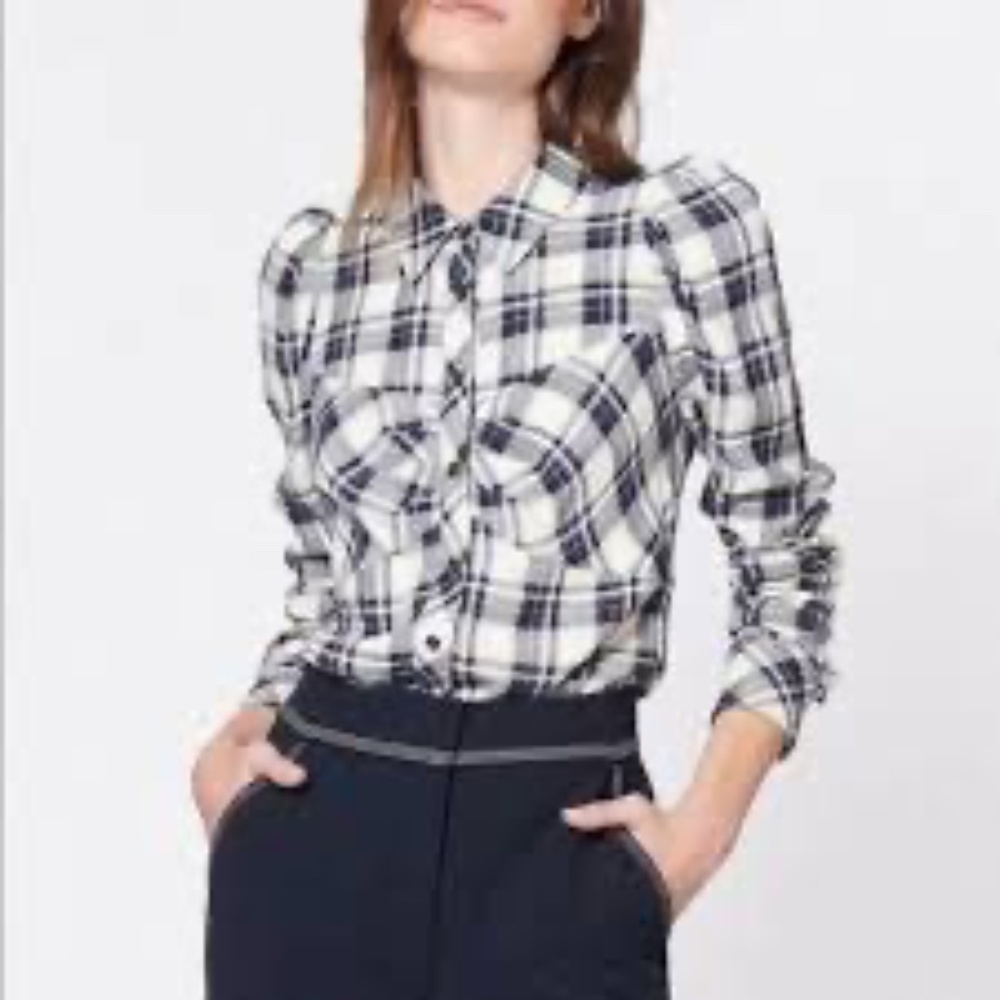 Veronica Beard Black and White Plaid Button Down Shirt - Picture 1 of 6